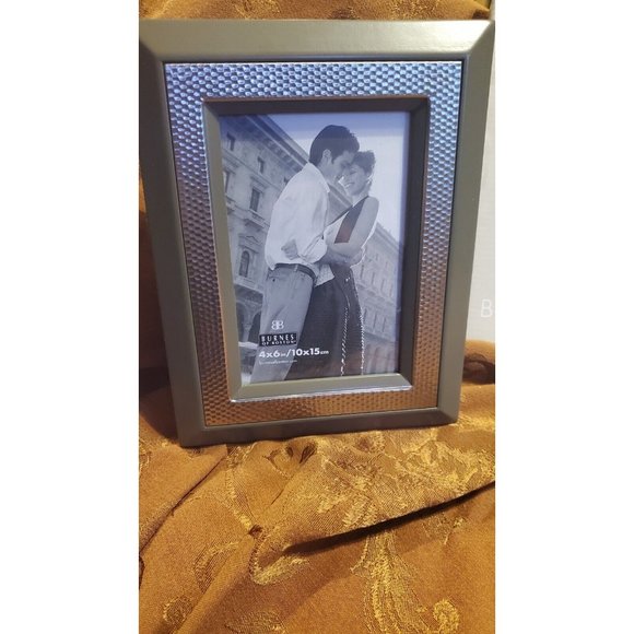 Burnes Of Boston Sage Green With Brushed Textured Nickle inset 4 x 6 Photo Frame - Picture 1 of 6